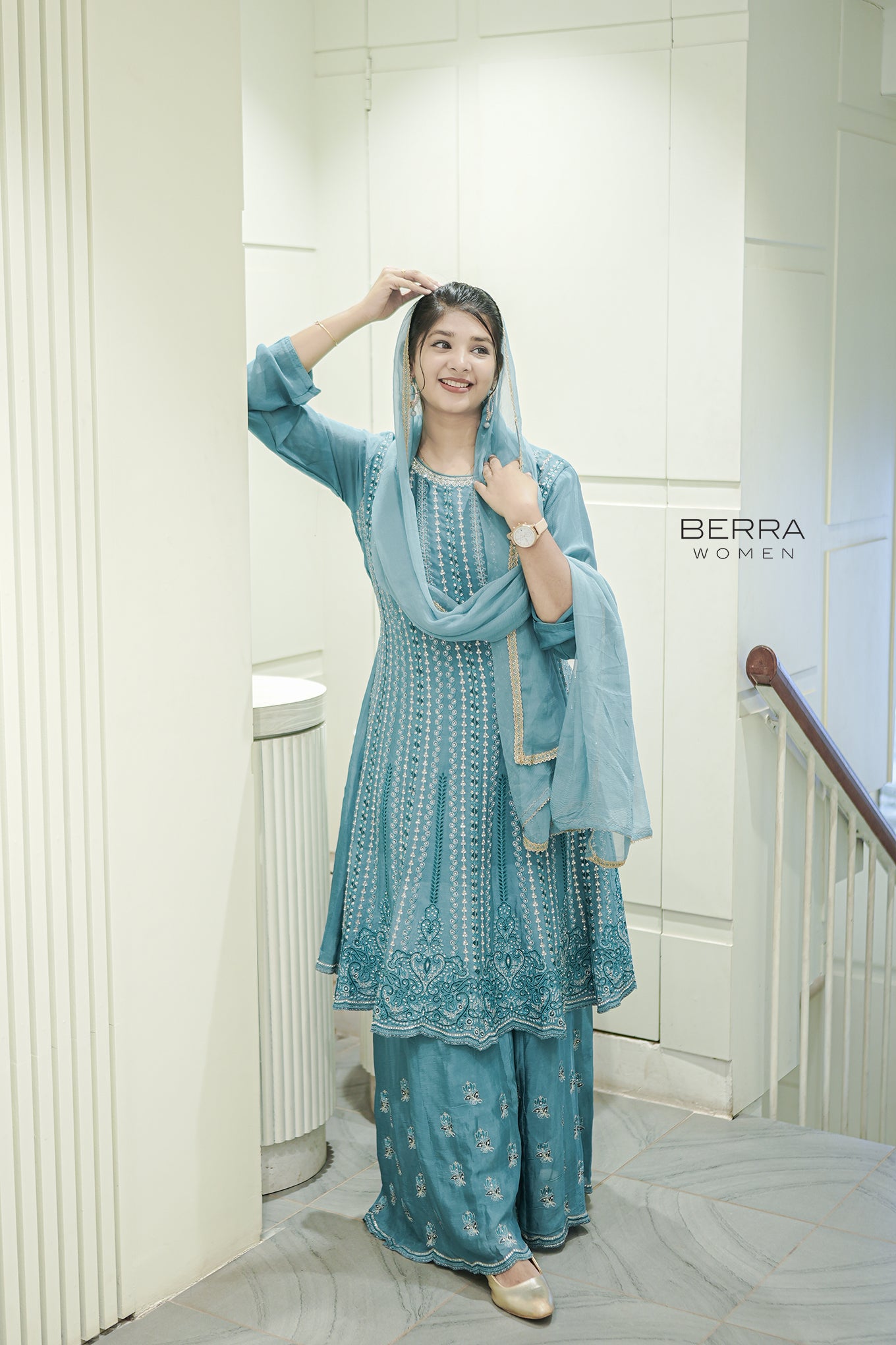 Women Blue Partywear Suit Set