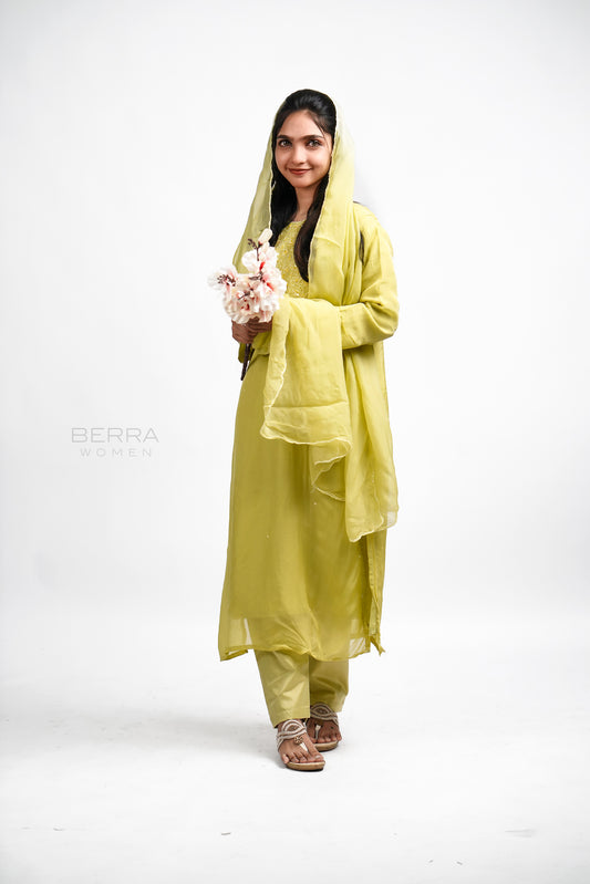 Women Yellow Hand Stitched Partywear