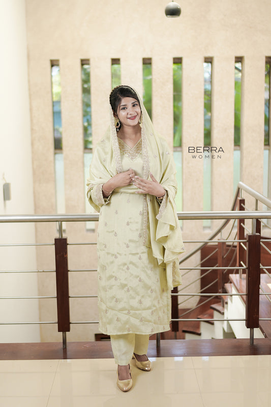 Women Pastel Yellow Partywear Suitset