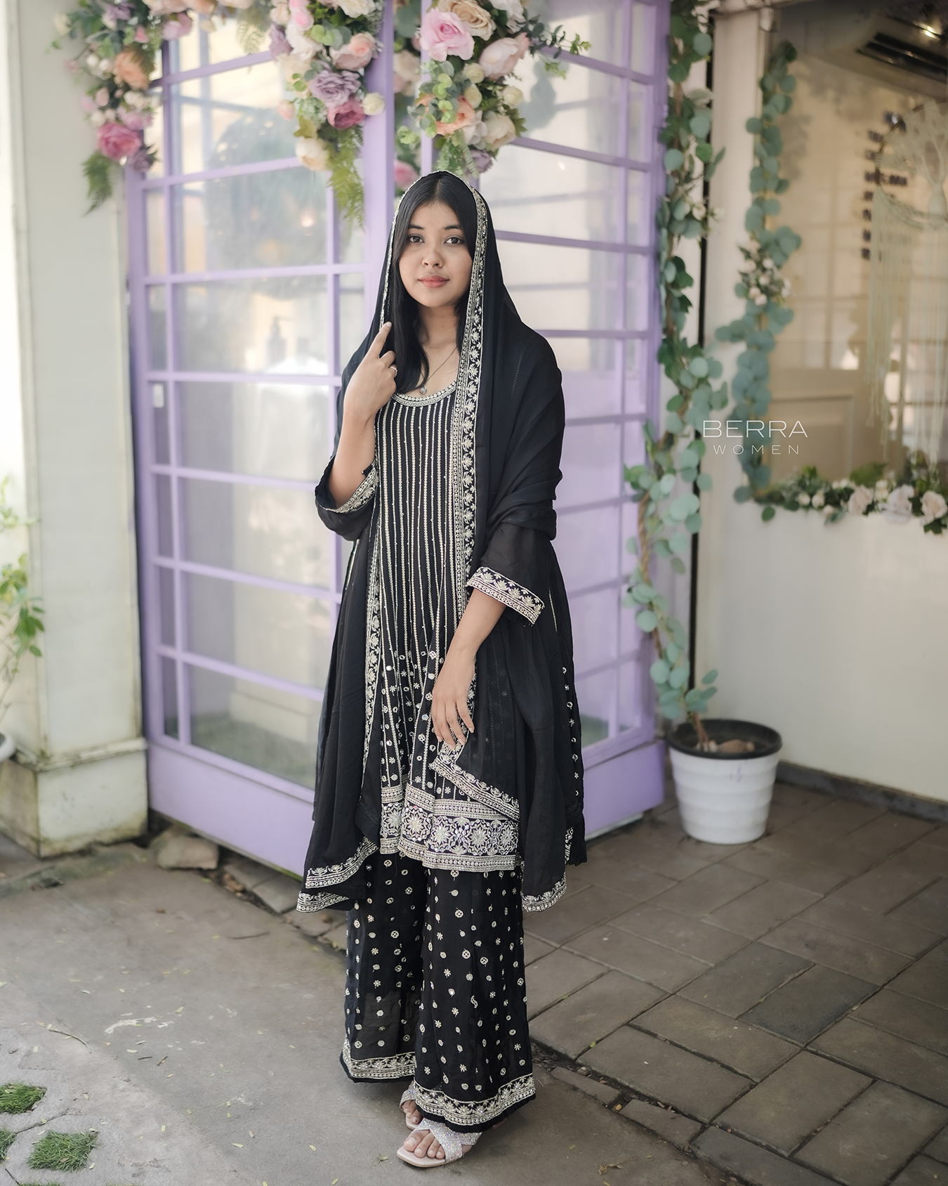 Women Black Sharara Partywear