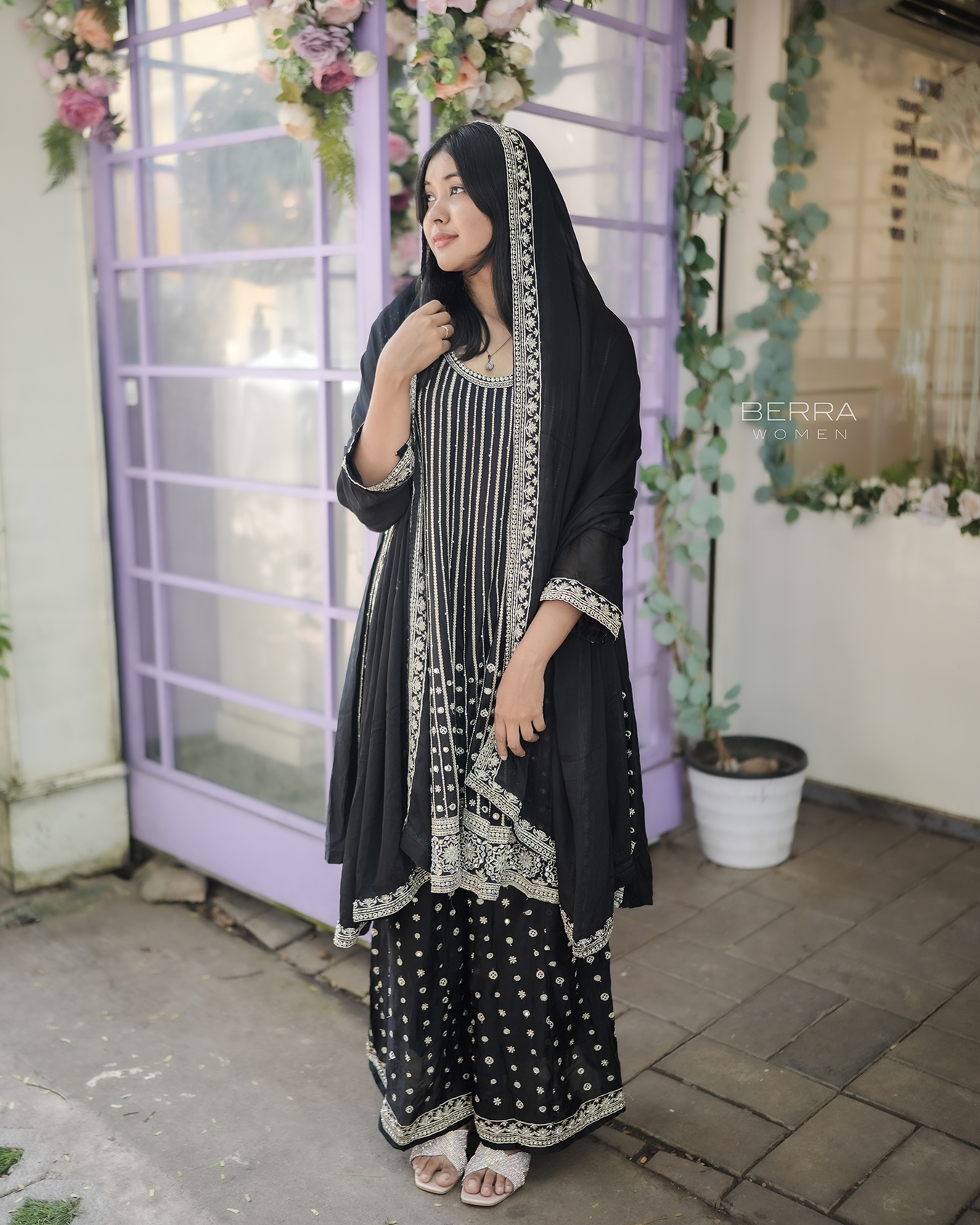 Women Black Sharara Partywear