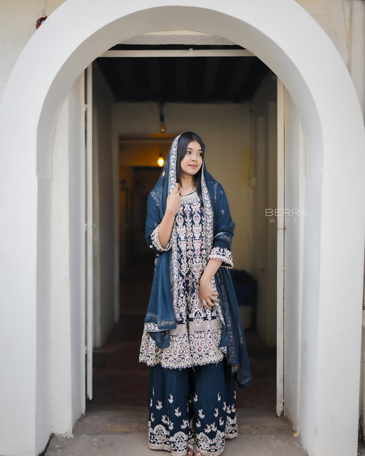 Women Blue Sharara Partywear